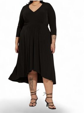 Torrid Black Studio Knit V Neck High Low Dress, Women's Size‎ 2X